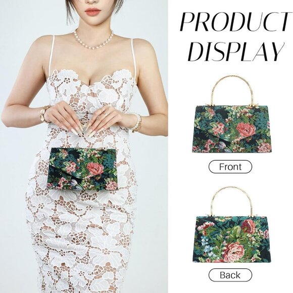 Clutch Purse Women Floral Embroidery Evening Bag Shoulder Handbag for Wedding - Picture 3 of 6